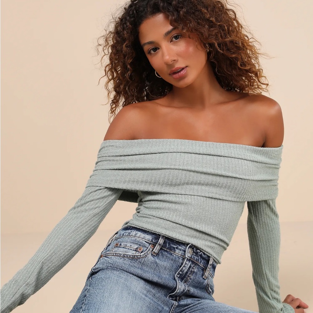 Lulu's Sage Green Off-Shoulder Blouse